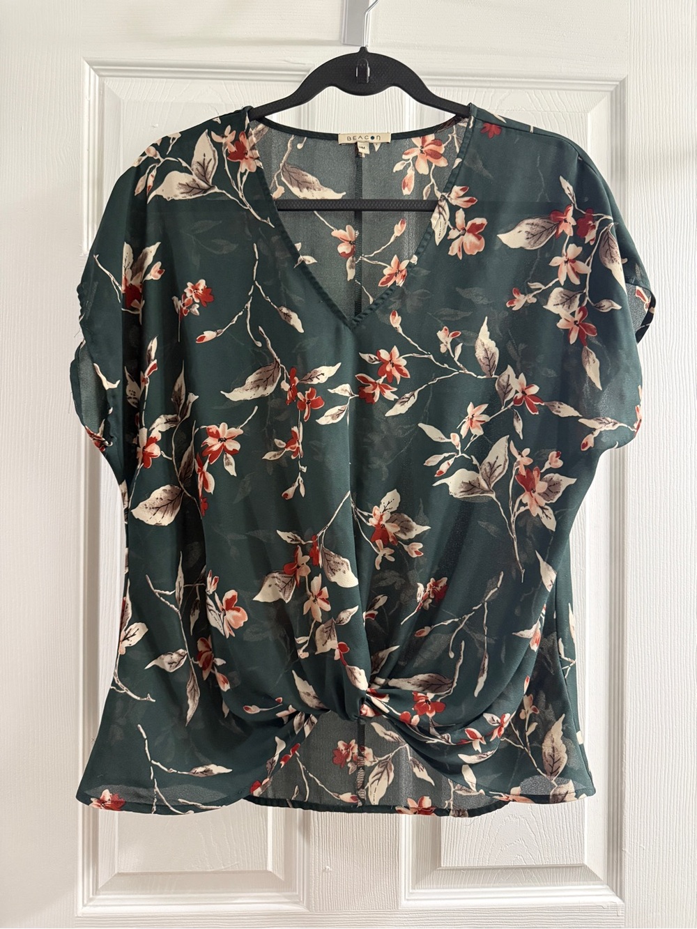 Beacon Forest Green Floral V-Neck Twist-Front Blouse